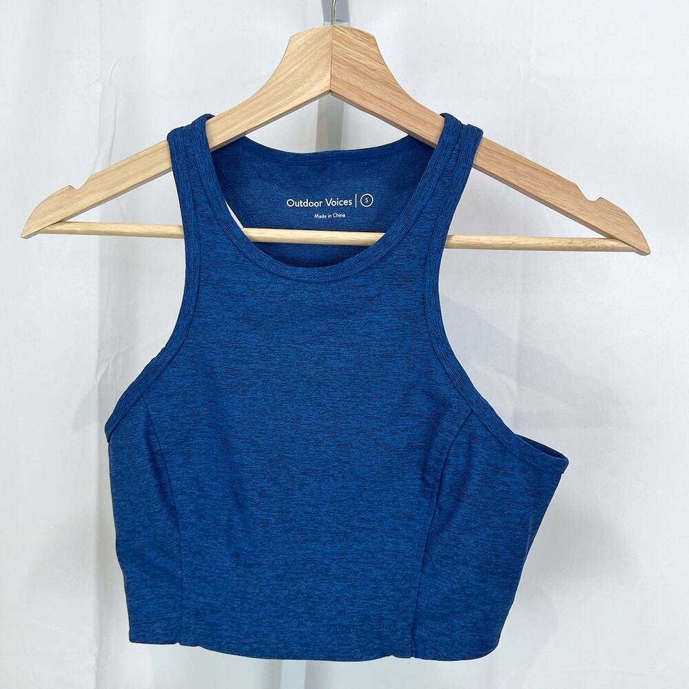 OUTDOOR VOICES Athena Tank Bra Style Top Size S Longline Crop Racerback Blue